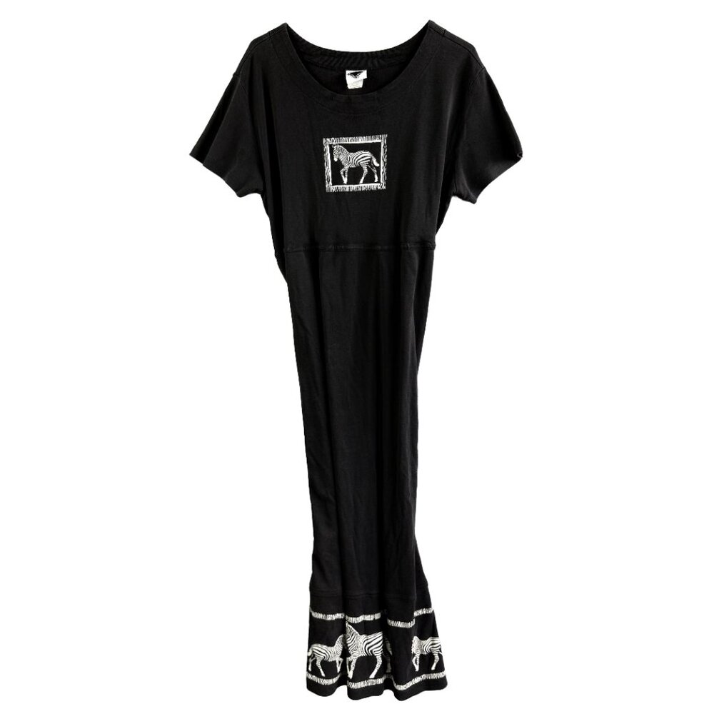 Vintage California Concepts Zebra Graphic Black Midi T-Shirt Dress No SZ Tag M/L - Picture 4 of 10